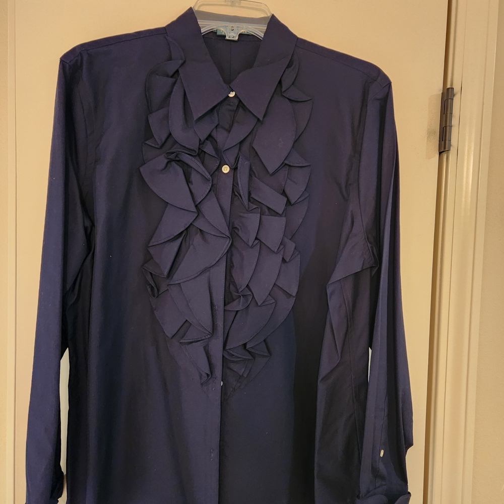 Women,s Lauren Ralph Navy Ruffled Blouse
